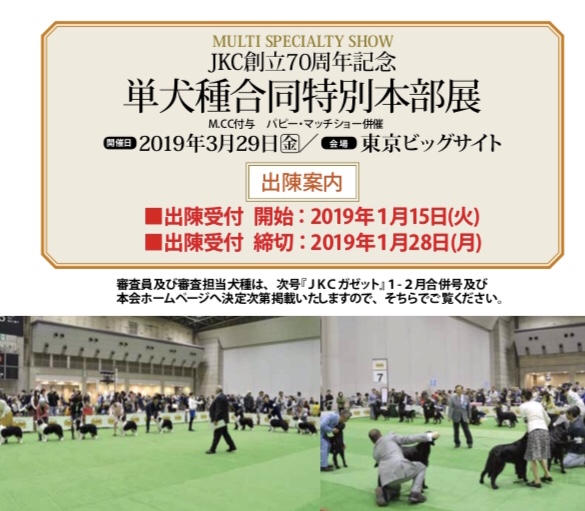 FCI東京インターナショナルドッグショー2019展示会出展のお知らせ。
